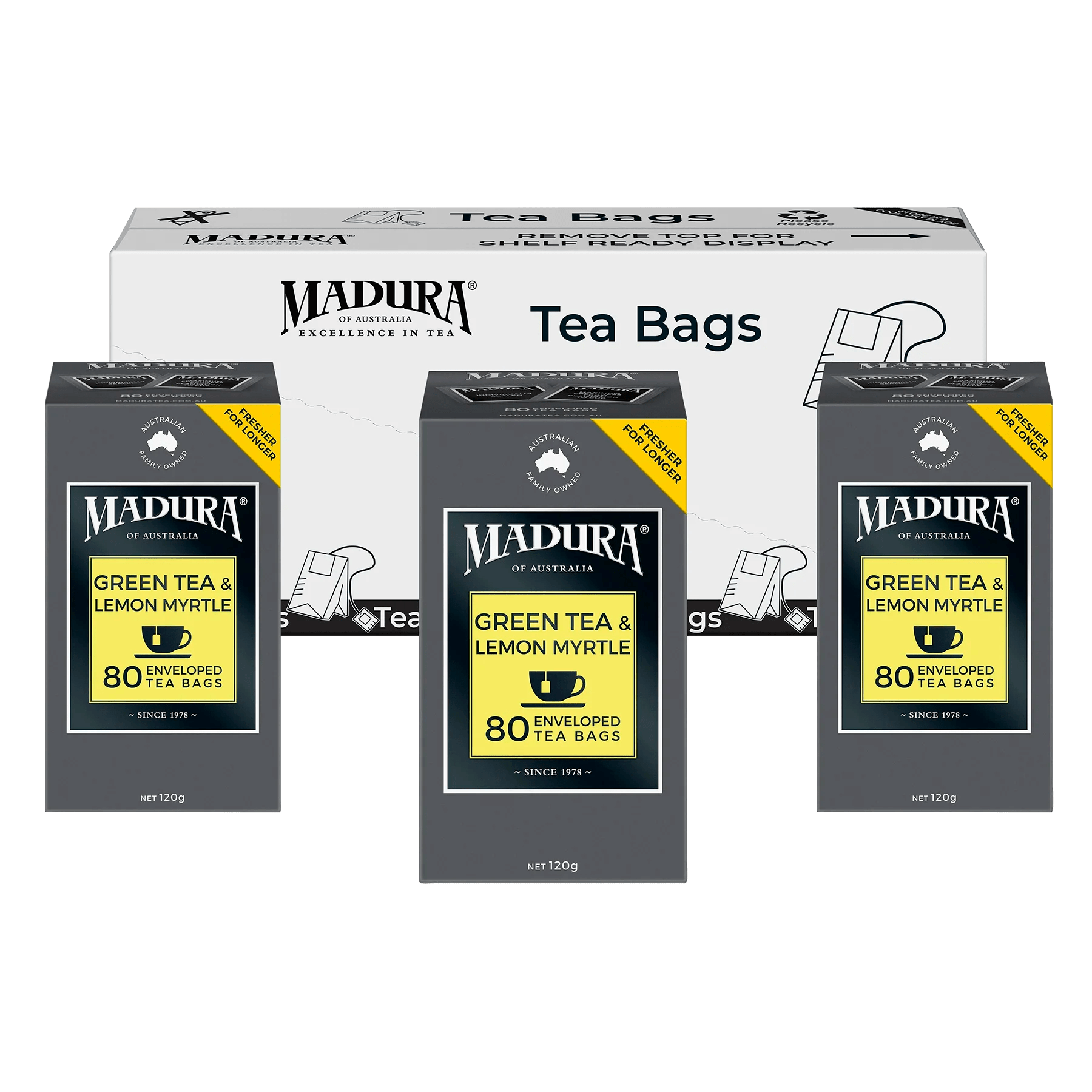 Green Tea & Australian Lemon Myrtle 80 Enveloped Tea Bags - Madura Tea