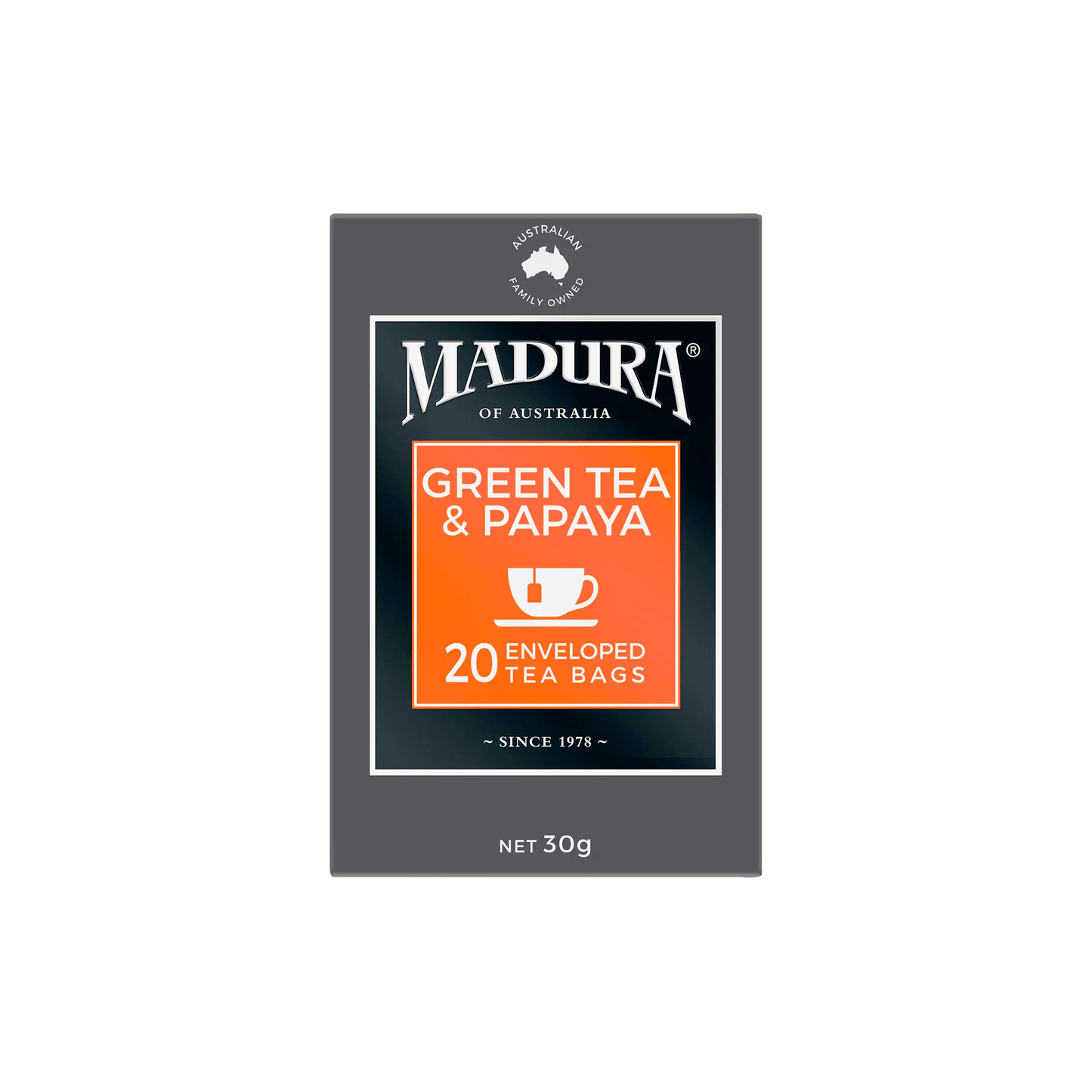 Green Tea & Papaya 20 Enveloped Tea Bags - Madura Tea