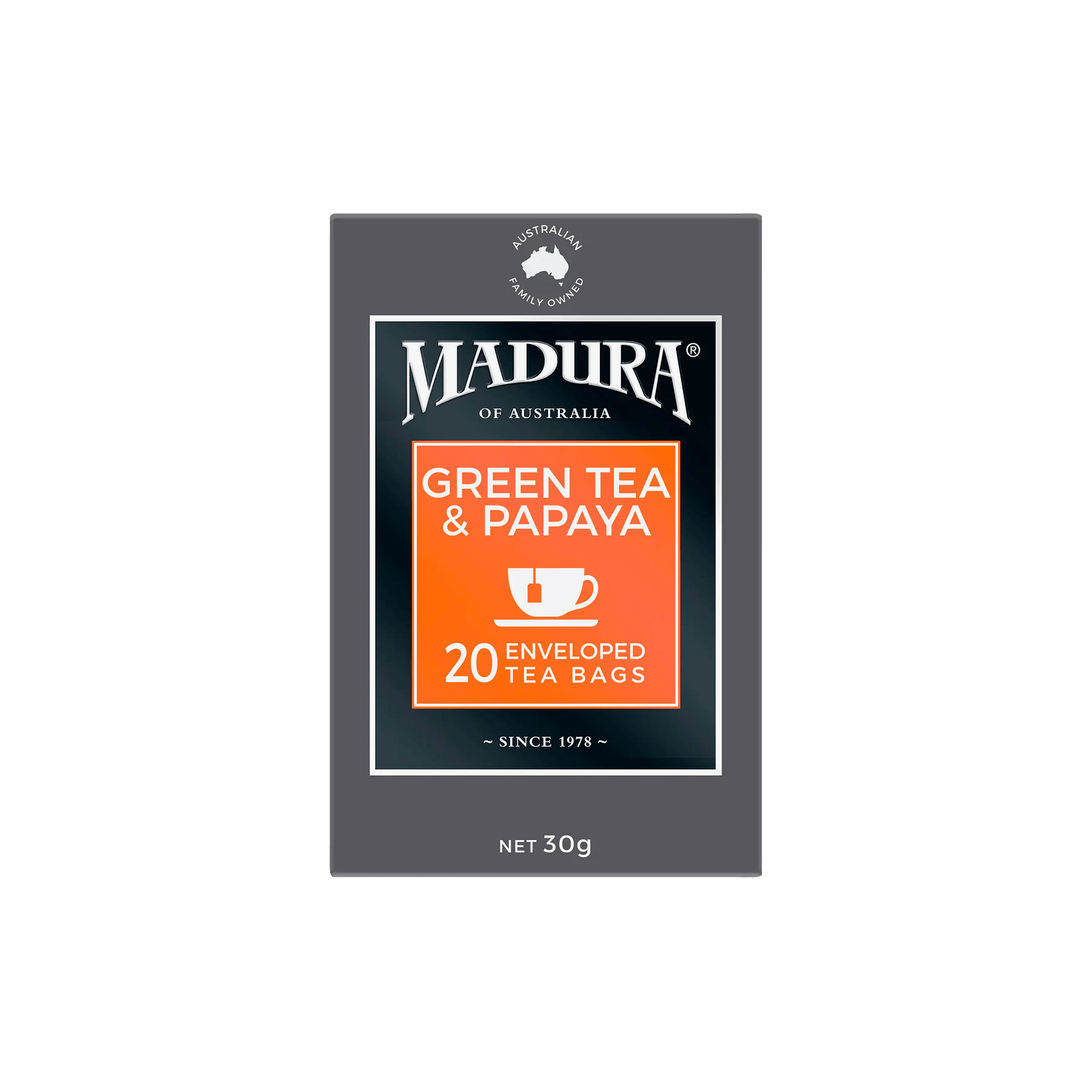 Green Tea & Papaya 20 Enveloped Tea Bags - Madura Tea