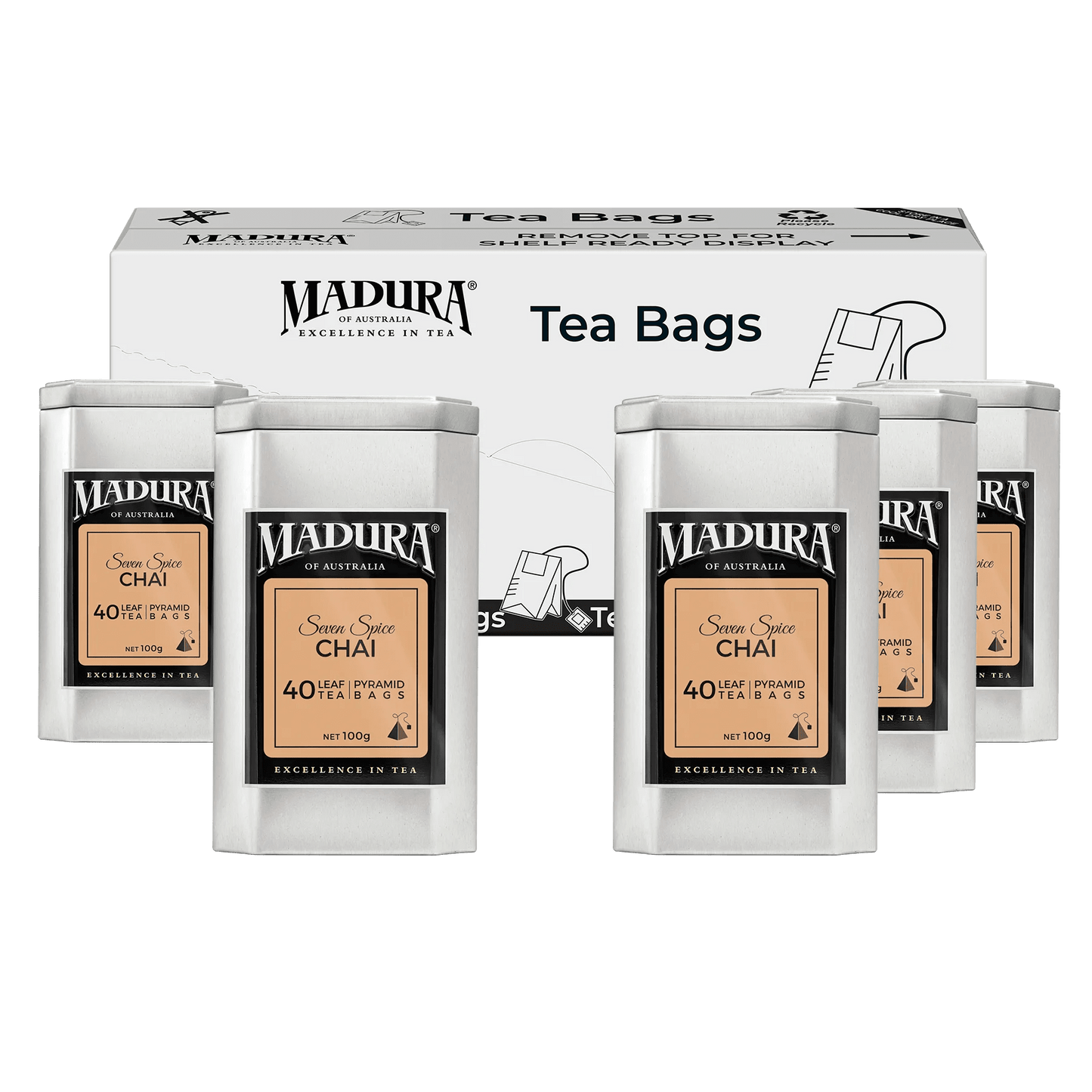 Seven Spice Chai 40 Leaf Tea Pyramid Bags in Caddy - Madura Tea