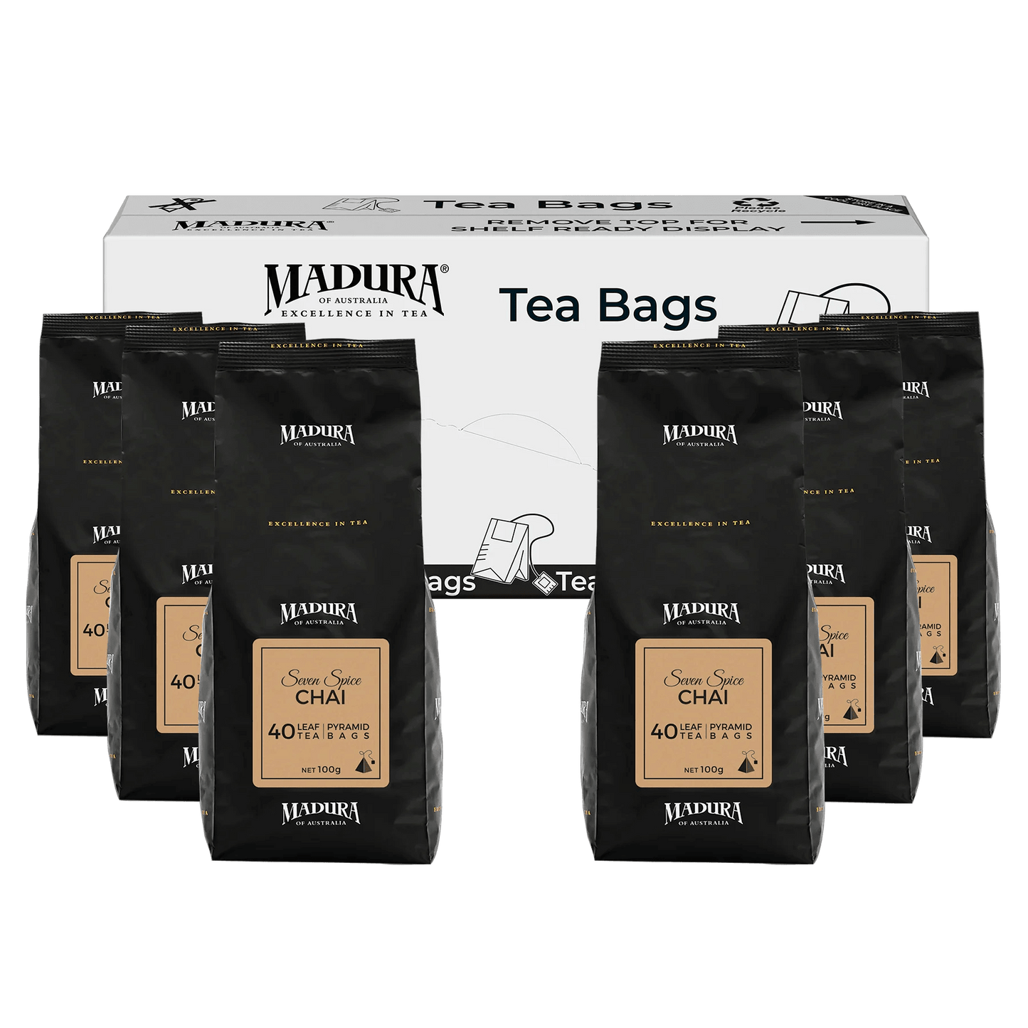 Seven Spice Chai 40 Leaf Tea Pyramid Bags Refill Pouch - Madura Tea