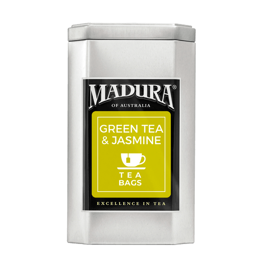 Empty Caddy with Green Tea & Jasmine Tea Bags Label - Madura Tea