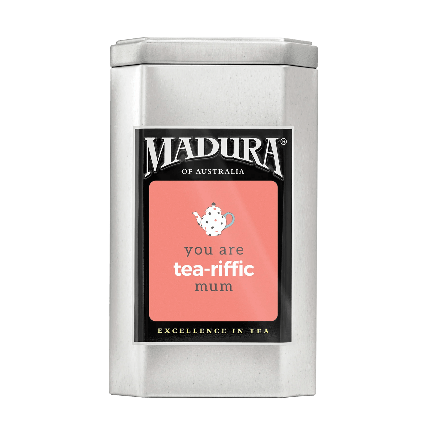 Empty Caddy with Tea-riffic Mum Label - Madura Tea