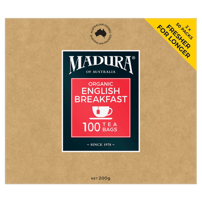 Organic English Breakfast 100 Tea Bags - Madura Tea