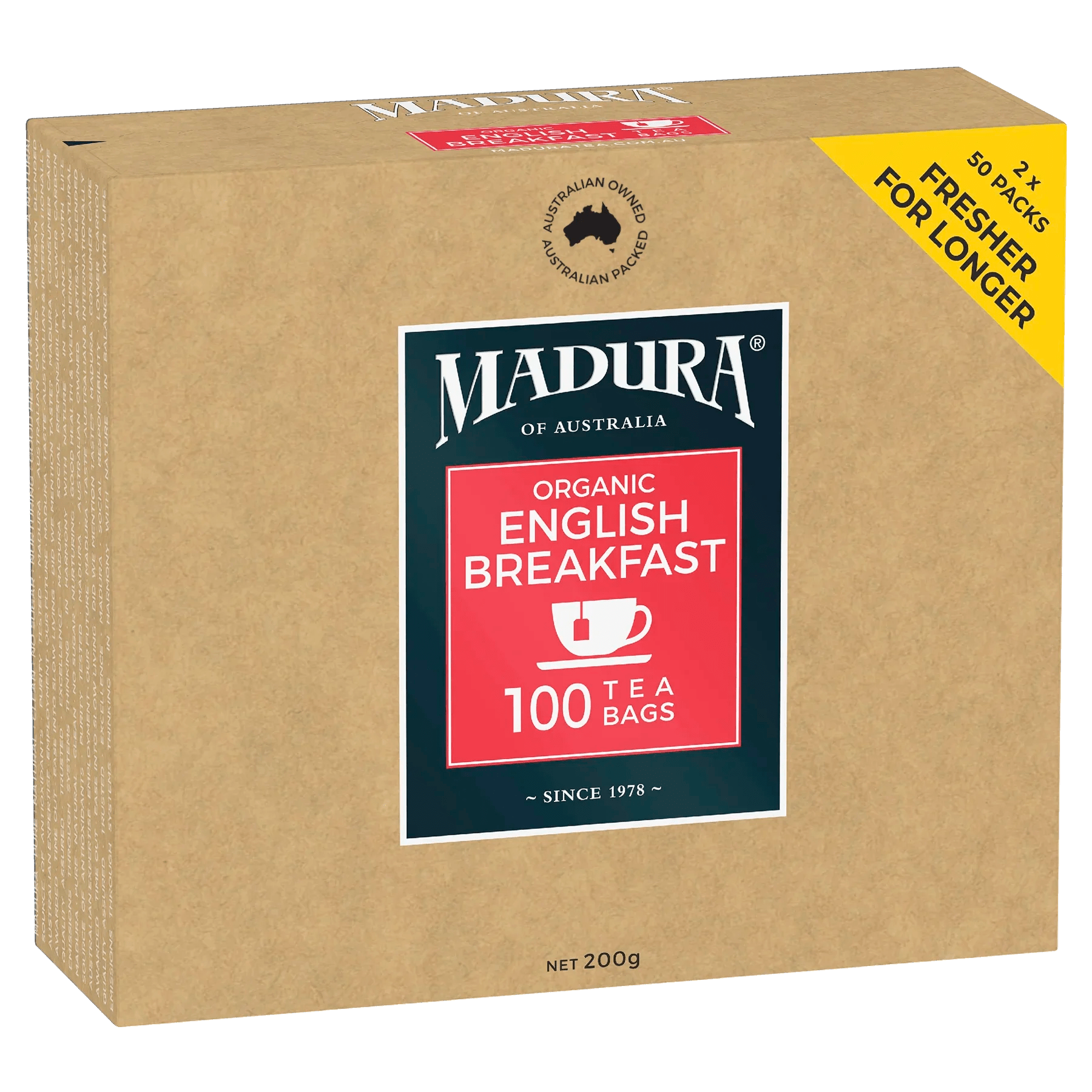 Organic English Breakfast 100 Tea Bags - Madura Tea
