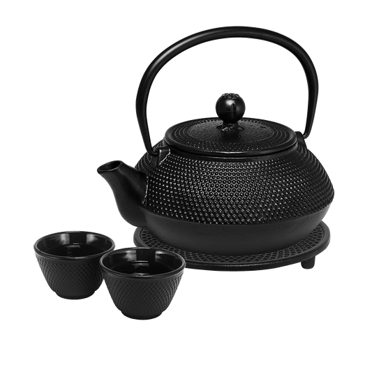 Teapot Set - Avanti Hobnail Cast Iron 800mL with trivet and cups - Madura Tea Estates