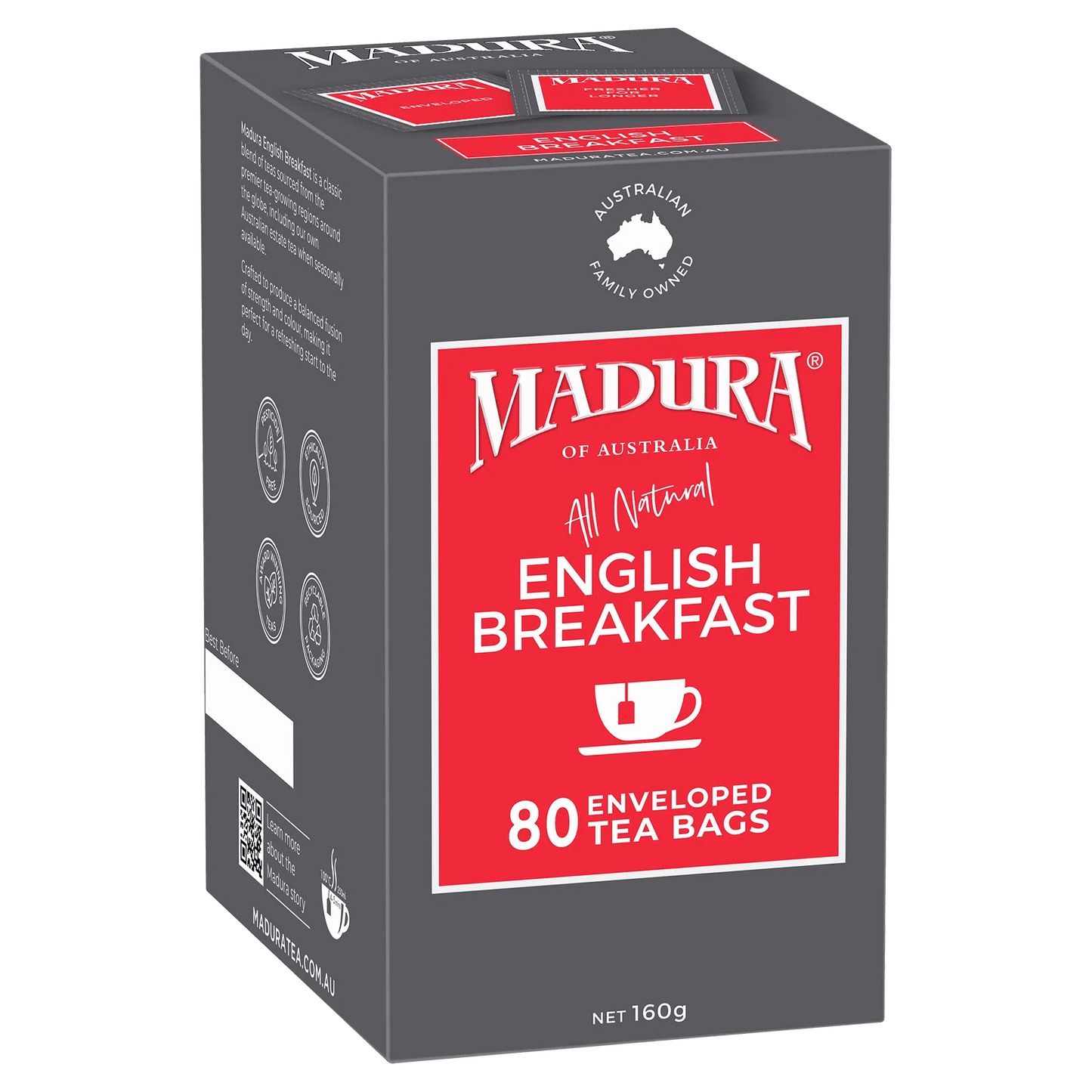 English Breakfast 80 Enveloped Tea Bags - Madura Tea