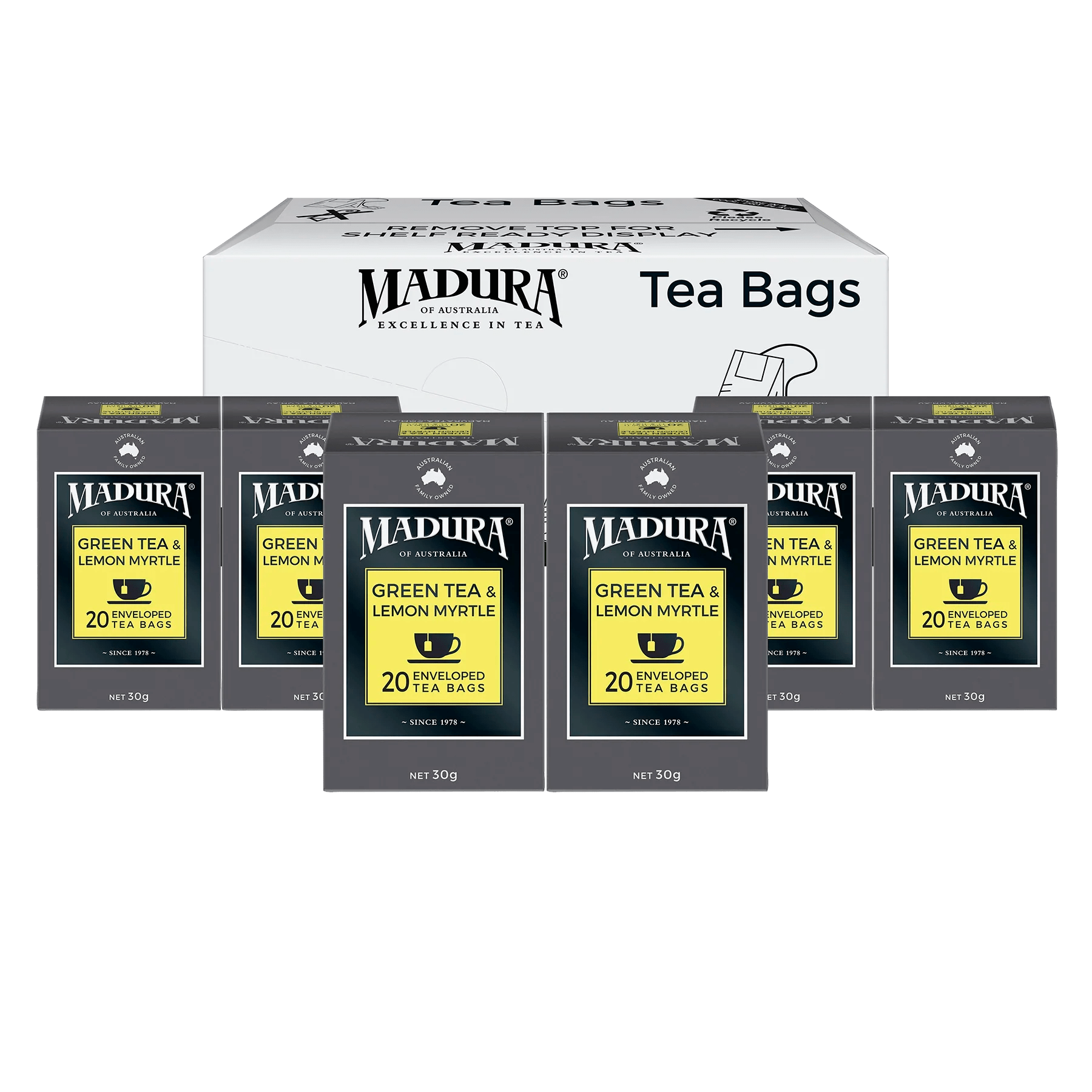 Green Tea & Australian Lemon Myrtle 20 Enveloped Tea Bags - Madura Tea