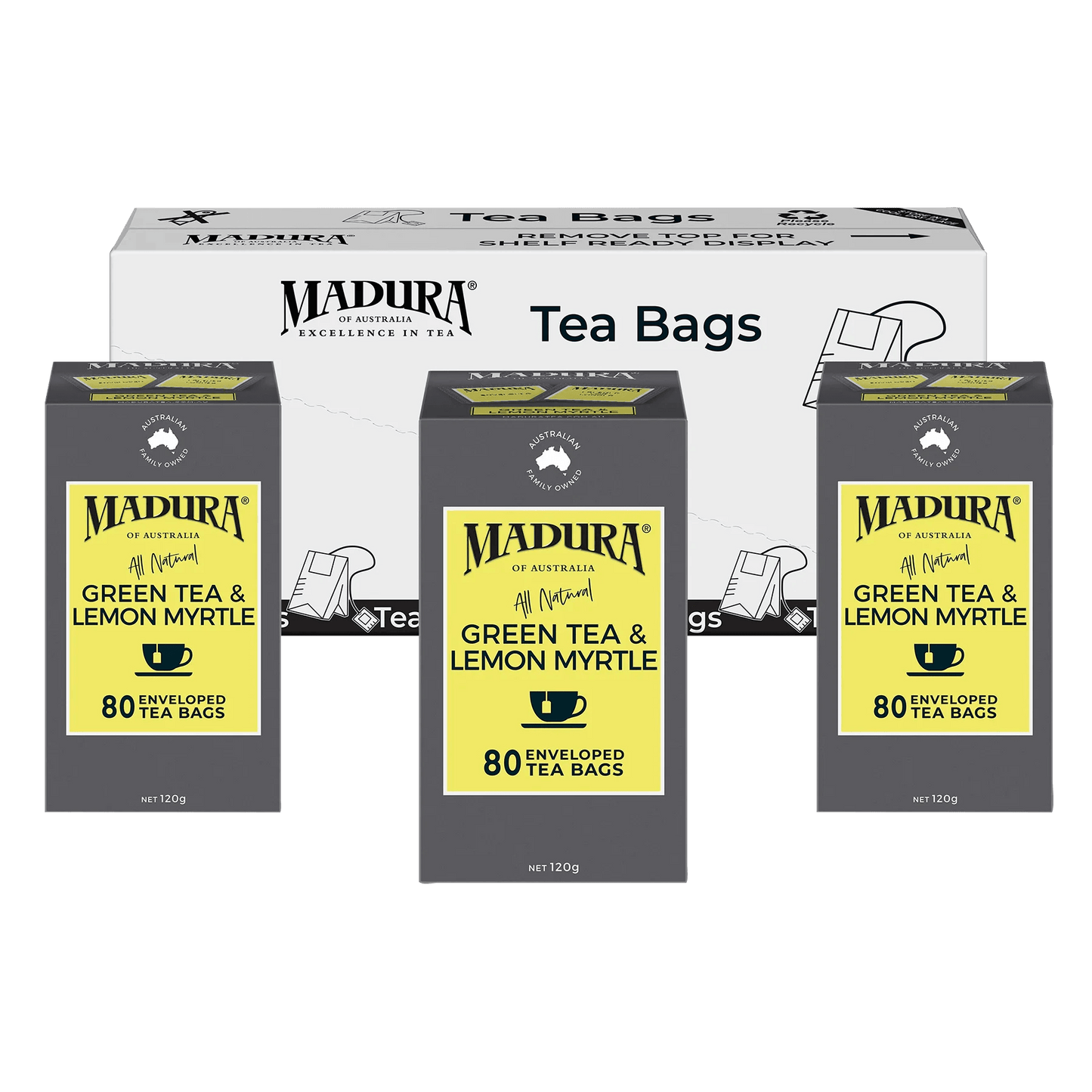 Green Tea & Australian Lemon Myrtle 80 Enveloped Tea Bags - Madura Tea