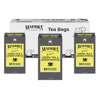 Green Tea & Australian Lemon Myrtle 80 Enveloped Tea Bags - Madura Tea