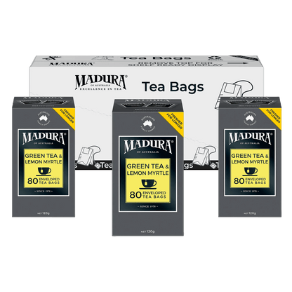 Green Tea & Australian Lemon Myrtle 80 Enveloped Tea Bags - Madura Tea