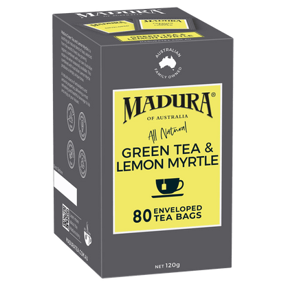 Green Tea & Australian Lemon Myrtle 80 Enveloped Tea Bags - Madura Tea