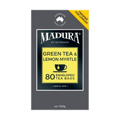 Green Tea & Australian Lemon Myrtle 80 Enveloped Tea Bags - Madura Tea