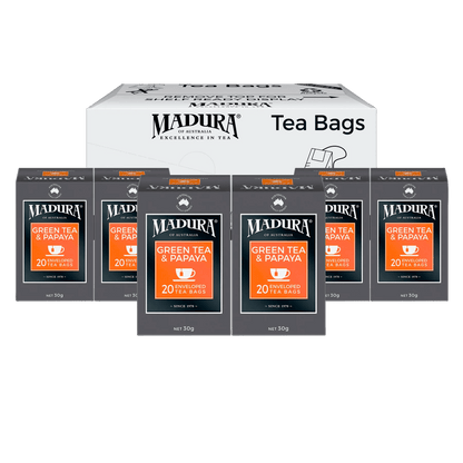 Green Tea & Papaya 20 Enveloped Tea Bags - Madura Tea
