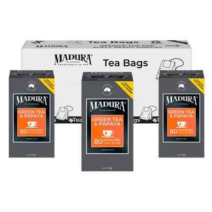 Green Tea & Papaya 80 Enveloped Tea Bags - Madura Tea