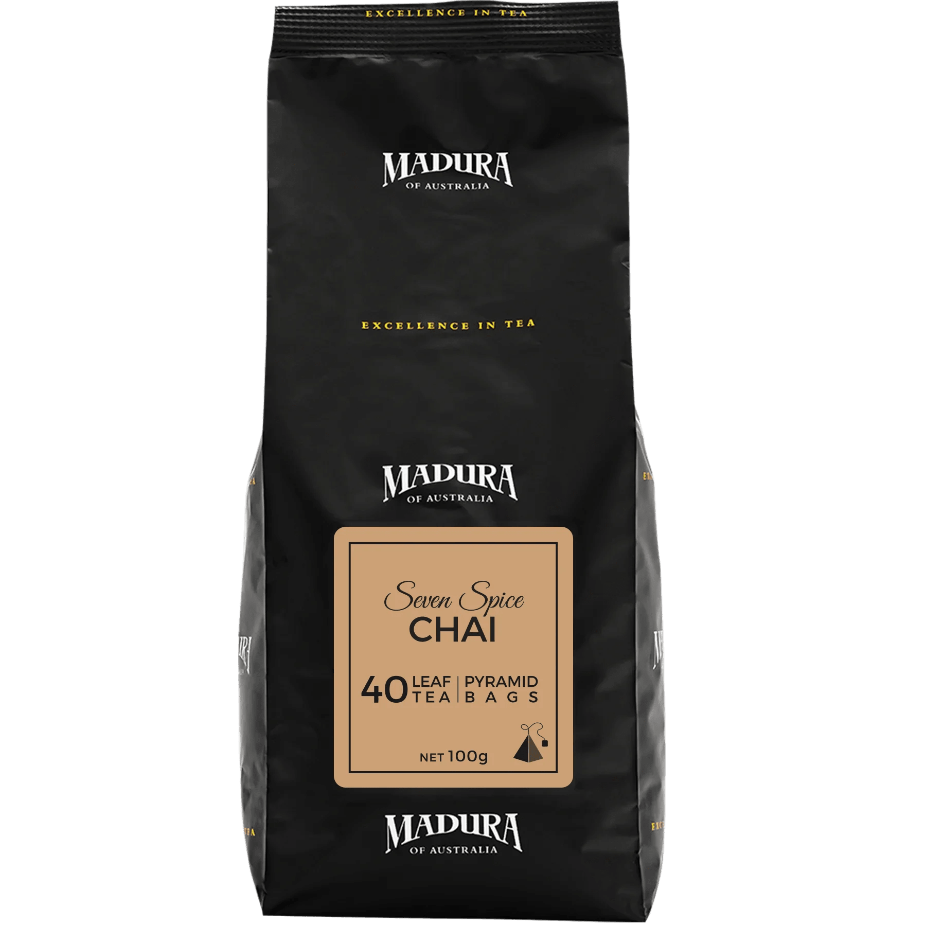 Seven Spice Chai 40 Leaf Tea Pyramid Bags Refill Pouch - Madura Tea