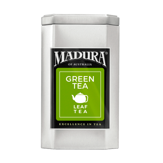 Empty Caddy with Green Tea Leaf Tea Label - Madura Tea