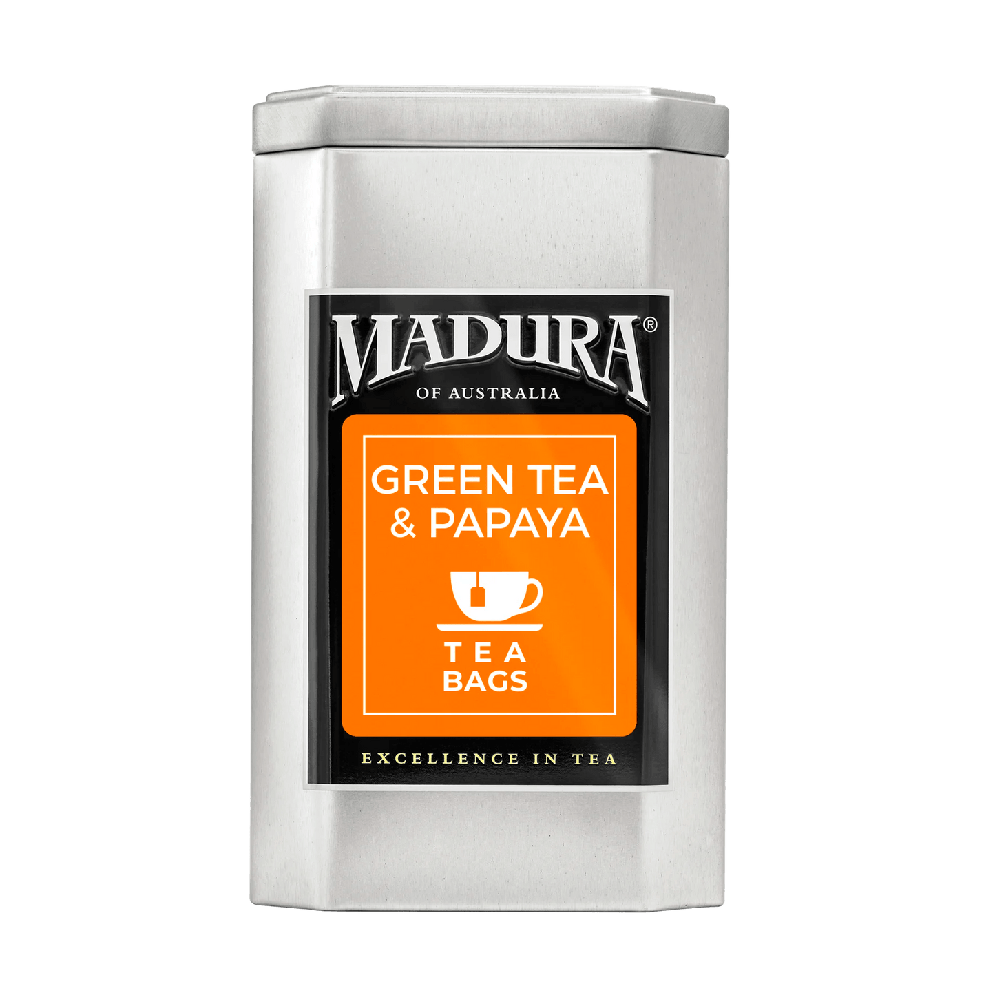 Empty Caddy with Green Tea & Papaya Tea Bags Label - Madura Tea