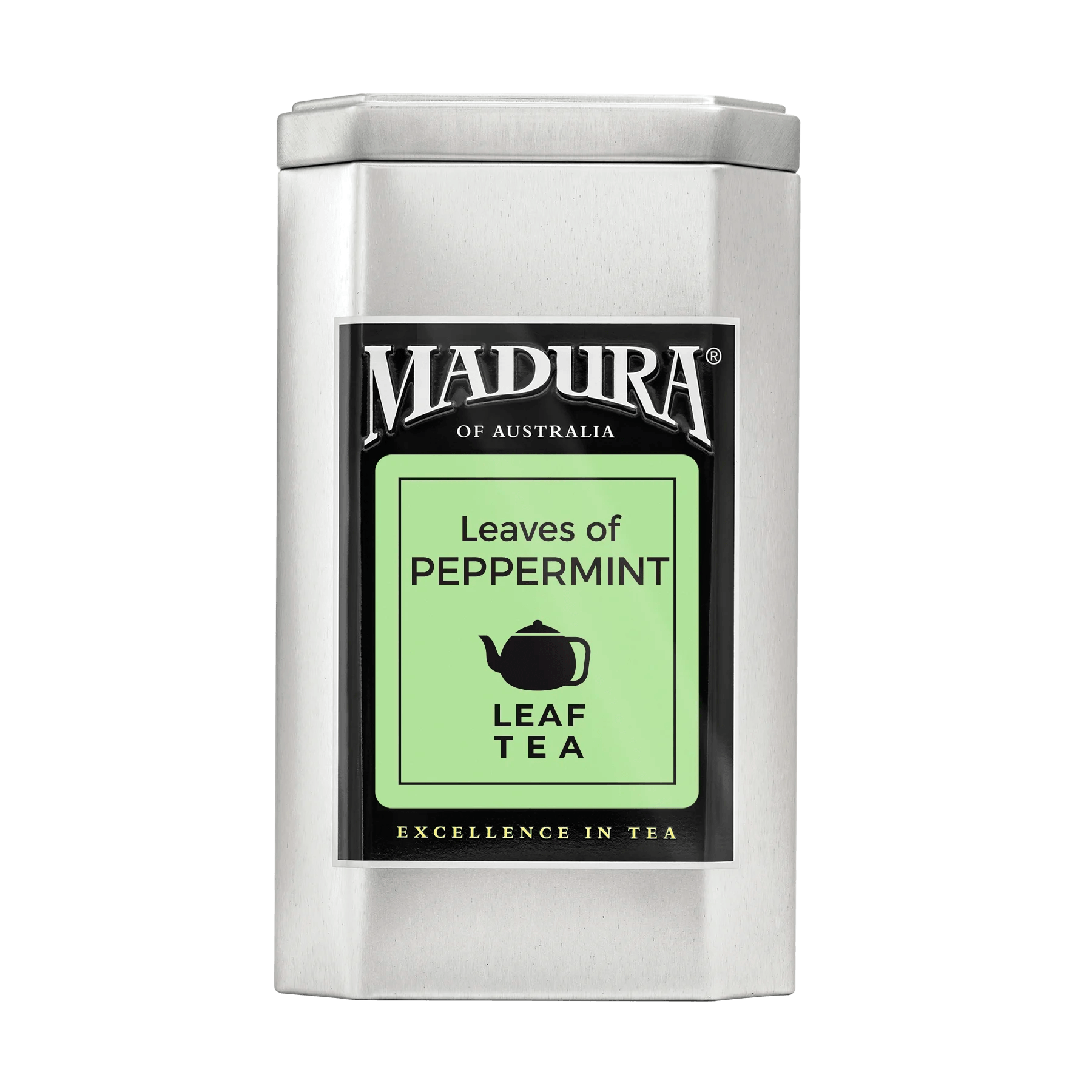 Empty Caddy with Leaves of Peppermint Leaf Tea Label - Madura Tea