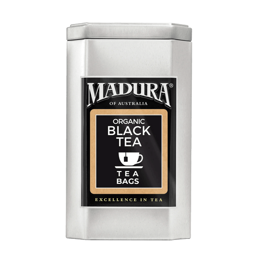 Empty Caddy with Organic Black Tea Bags Label - Madura Tea