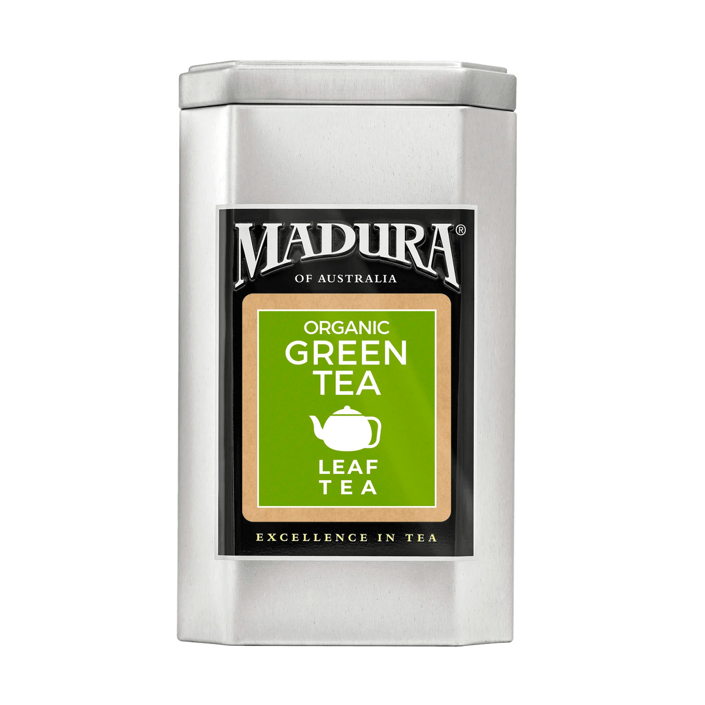 Empty Caddy with Organic Green Leaf Tea Label - Madura Tea