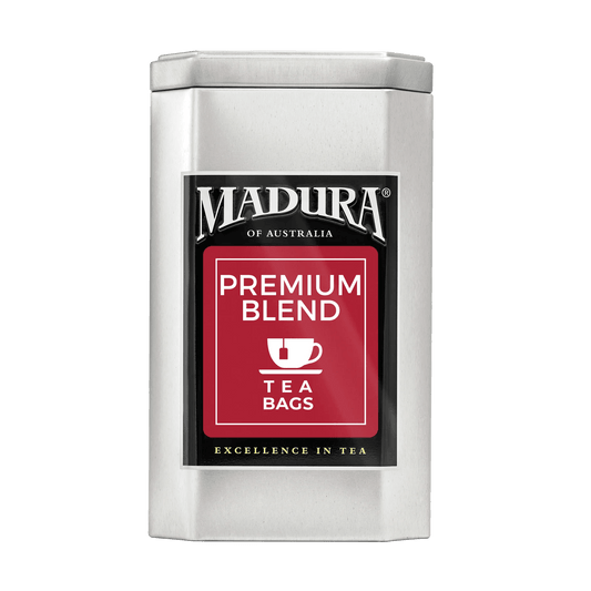 Empty Caddy with Premium Blend Tea Bags Label - Madura Tea