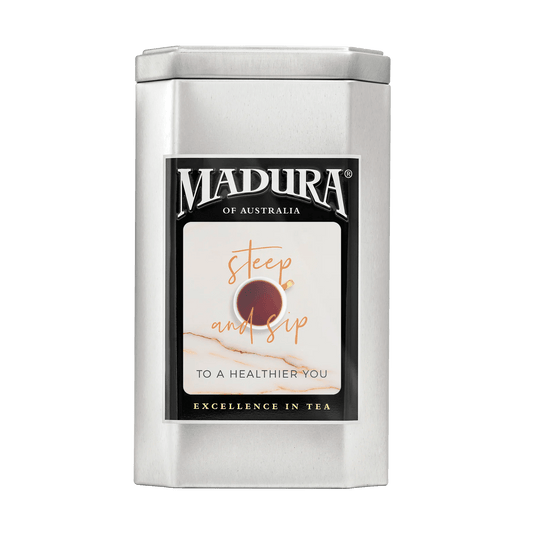 Empty Caddy with Steep Sip Healthier You Above Cup Label - Madura Tea