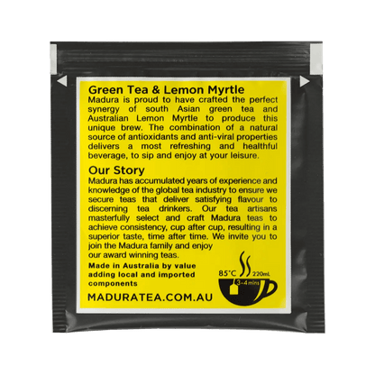 Green Tea & Australian Lemon Myrtle 20 Enveloped Tea Bags - Madura Tea Estates