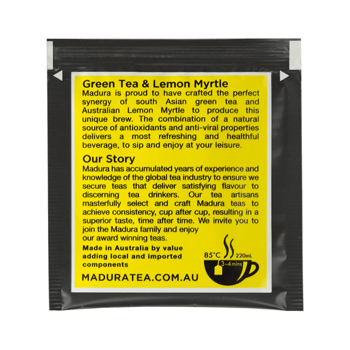 Green Tea & Australian Lemon Myrtle 20 Enveloped Tea Bags - Madura Tea Estates