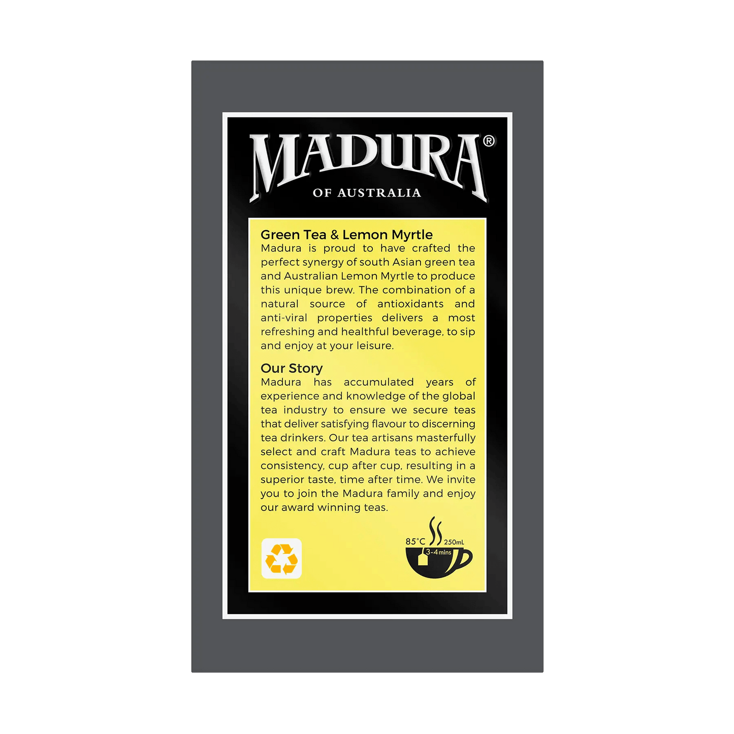 Green Tea & Australian Lemon Myrtle 80 Enveloped Tea Bags - Madura Tea Estates