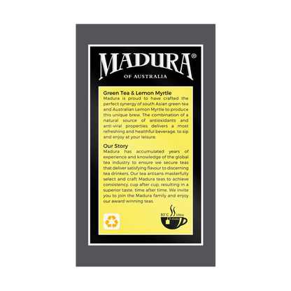 Green Tea & Australian Lemon Myrtle 80 Enveloped Tea Bags - Madura Tea Estates