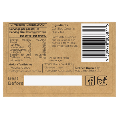 Organic English Breakfast 50 Tea Bags - Madura Tea