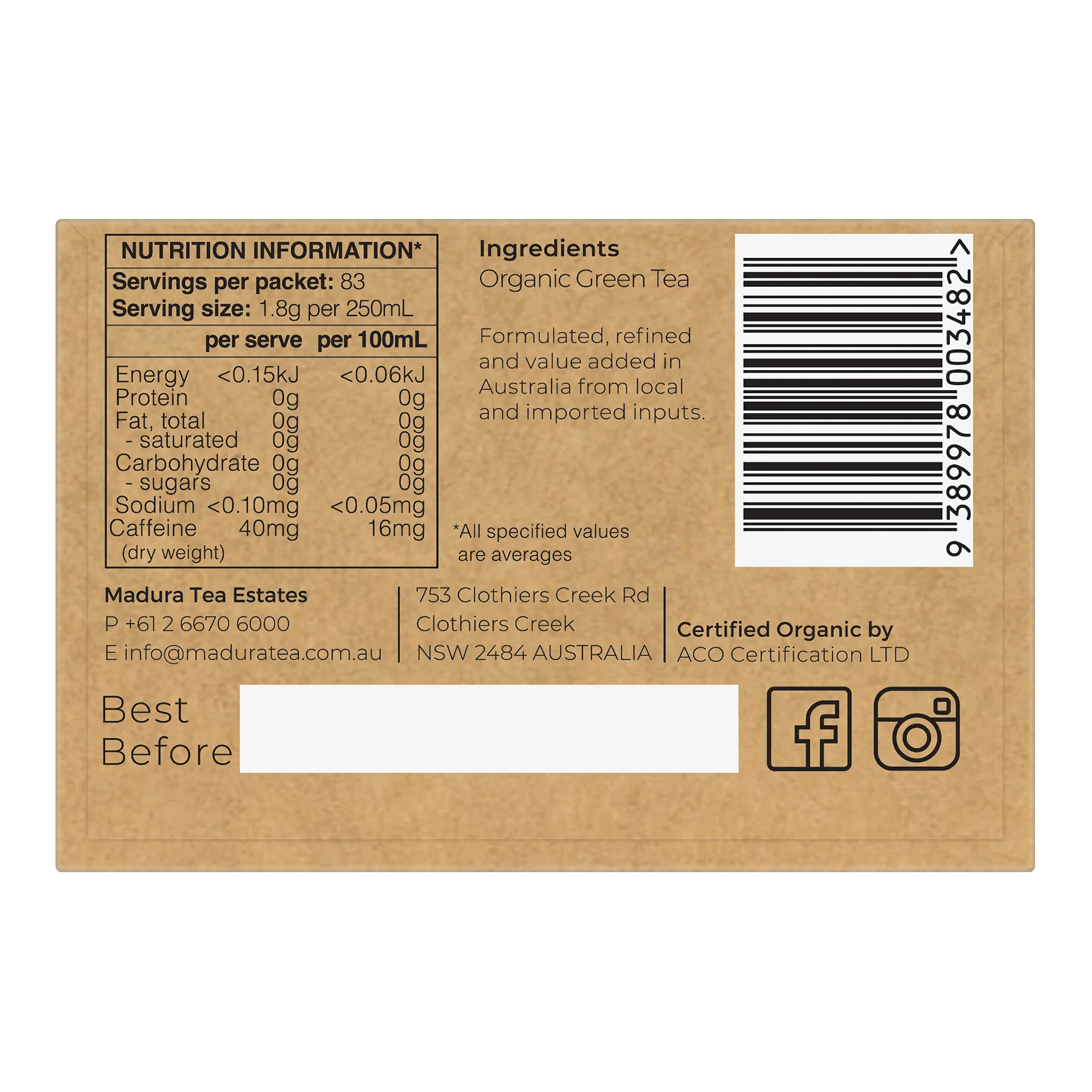 Organic Green 150g Leaf Tea - Madura Tea Estates